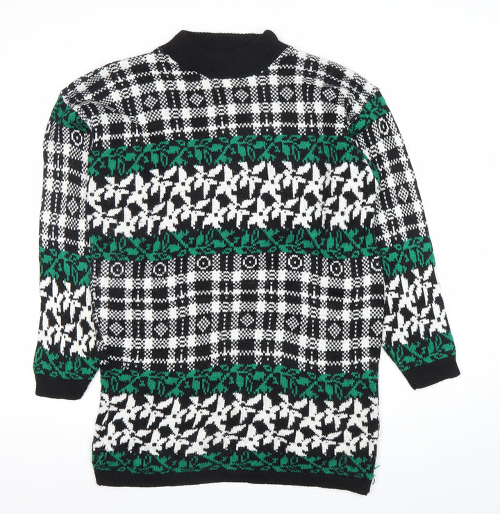 American Pride Womens Black Green Fair Isle Knit Jumper Size L