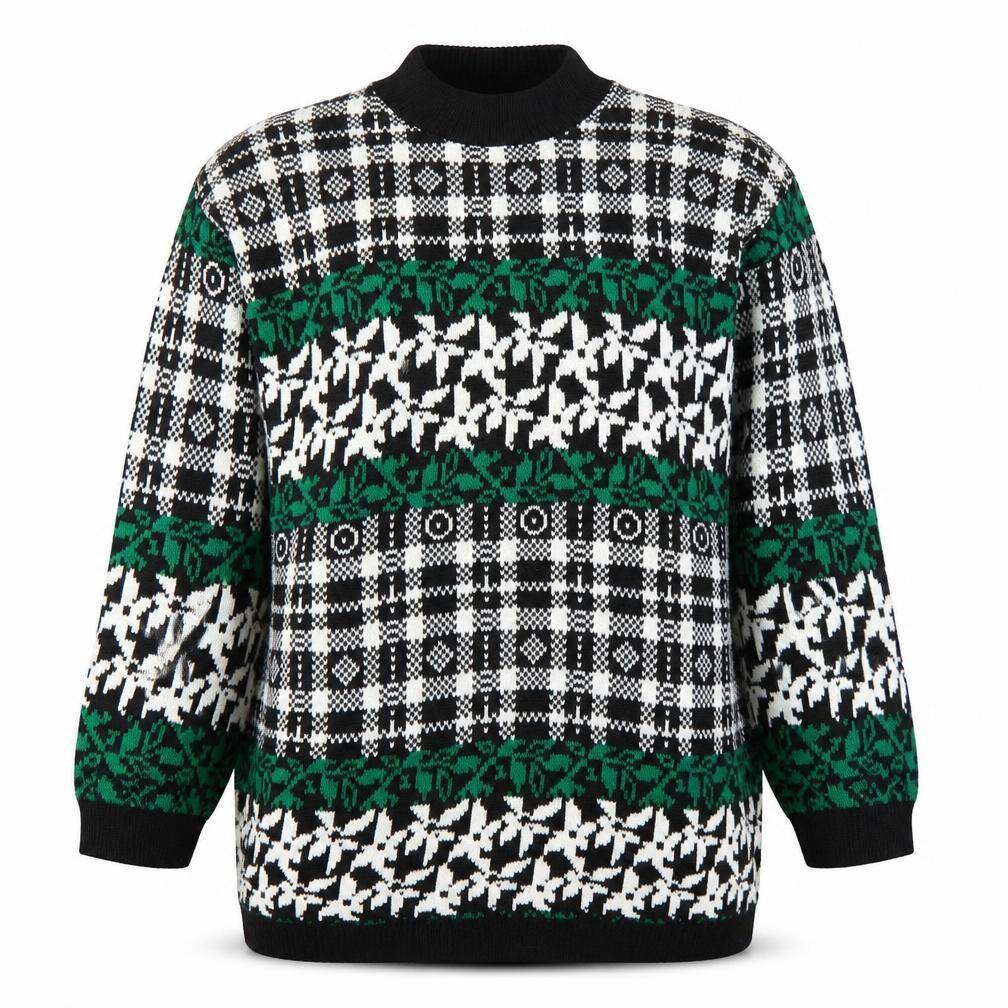 American Pride Womens Black Green Fair Isle Knit Jumper Size L