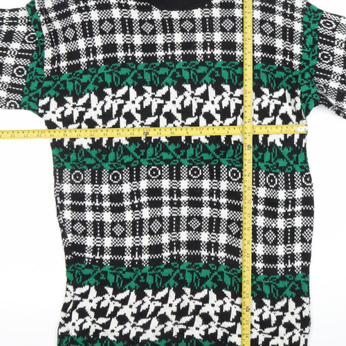 American Pride Womens Black Green Fair Isle Knit Jumper Size L