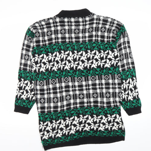 American Pride Womens Black Green Fair Isle Knit Jumper Size L