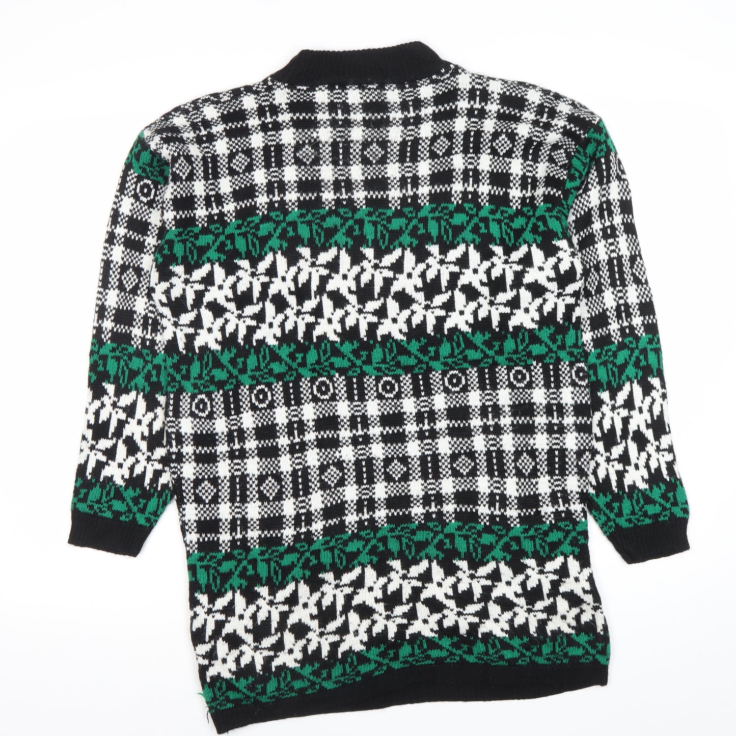American Pride Womens Black Green Fair Isle Knit Jumper Size L