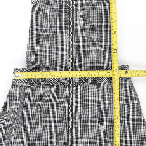Divided Women Black Check Pinafore Dress Size 8 Zip Strappy Workwear