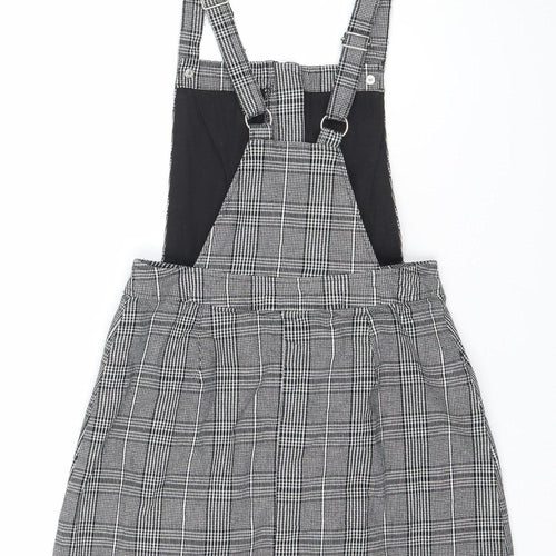 Divided Women Black Check Pinafore Dress Size 8 Zip Strappy Workwear