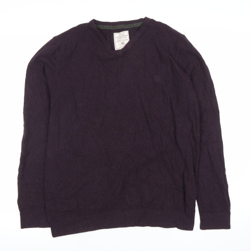 Fat Face Men’s Purple Cotton Blend V-Neck Jumper Medium