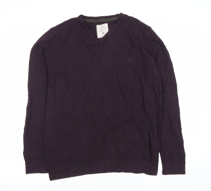 Fat Face Men’s Purple Cotton Blend V-Neck Jumper Medium
