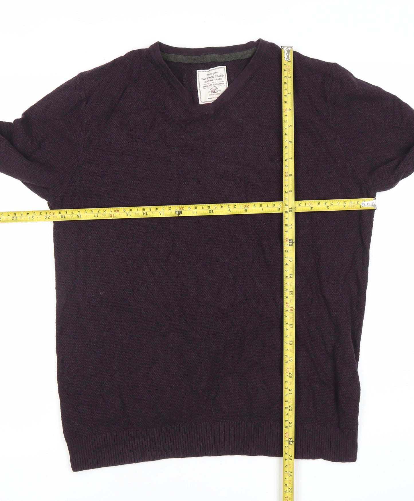 Fat Face Men’s Purple Cotton Blend V-Neck Jumper Medium