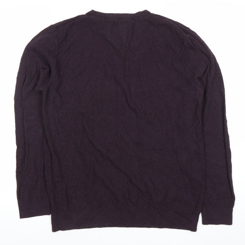 Fat Face Men’s Purple Cotton Blend V-Neck Jumper Medium