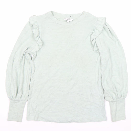 Next Women’s Green Cotton Ruffle Pullover Jumper Size 8