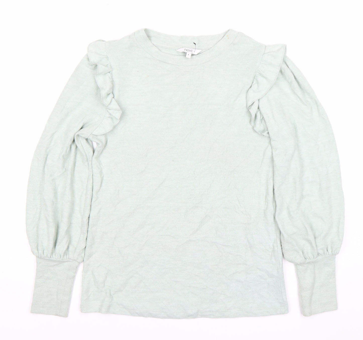 Next Women’s Green Cotton Ruffle Pullover Jumper Size 8