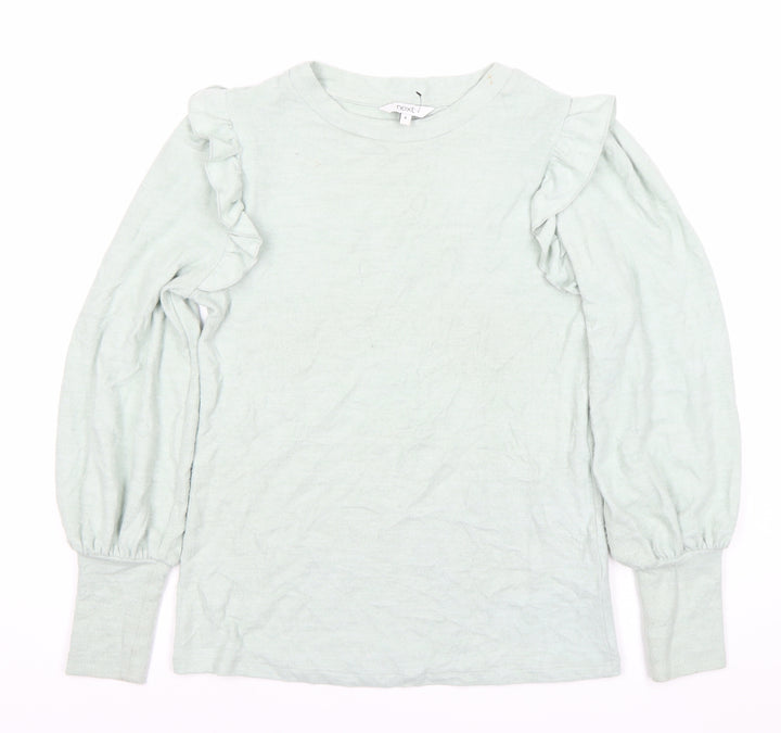Next Women’s Green Cotton Ruffle Pullover Jumper Size 8