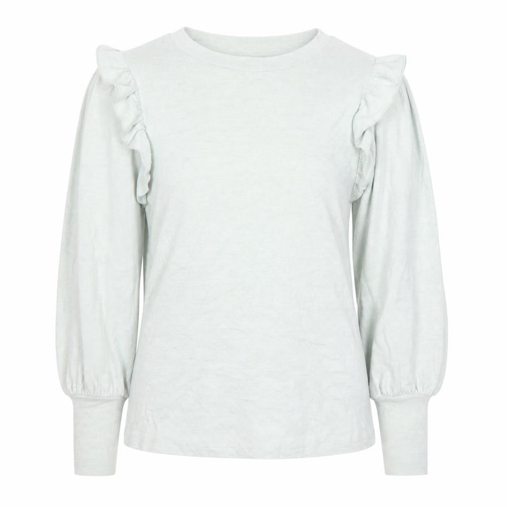 Front view of Next Women’s Green Cotton Ruffle jumper, size UK 8
