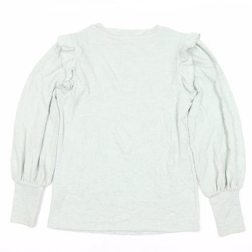 Next Women’s Green Cotton Ruffle Pullover Jumper Size 8
