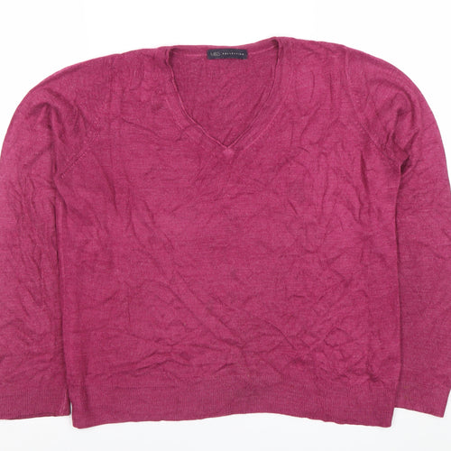 Marks and Spencer Women's Purple V-Neck Wool Blend Jumper Size 14