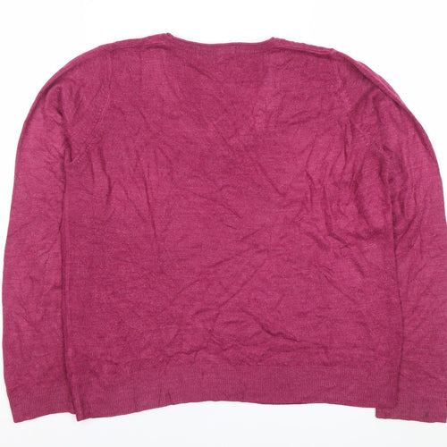 Marks and Spencer Women's Purple V-Neck Wool Blend Jumper Size 14