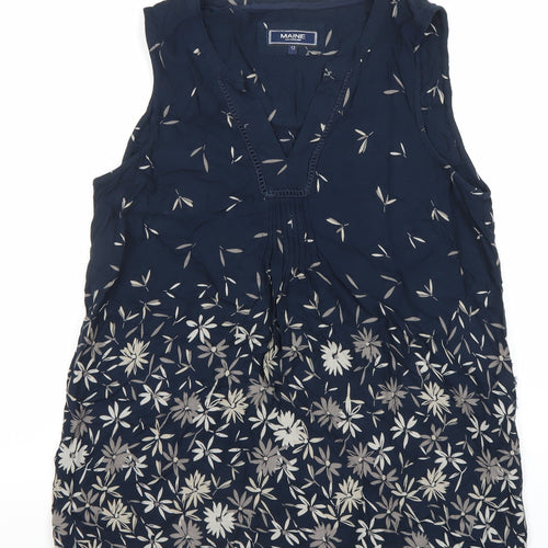Maine New England Women’s Blue Floral Sleeveless Tunic Blouse Size 12