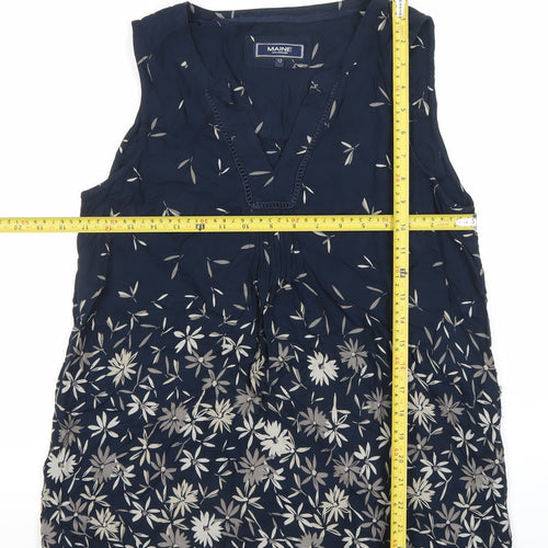 Maine New England Women’s Blue Floral Sleeveless Tunic Blouse Size 12