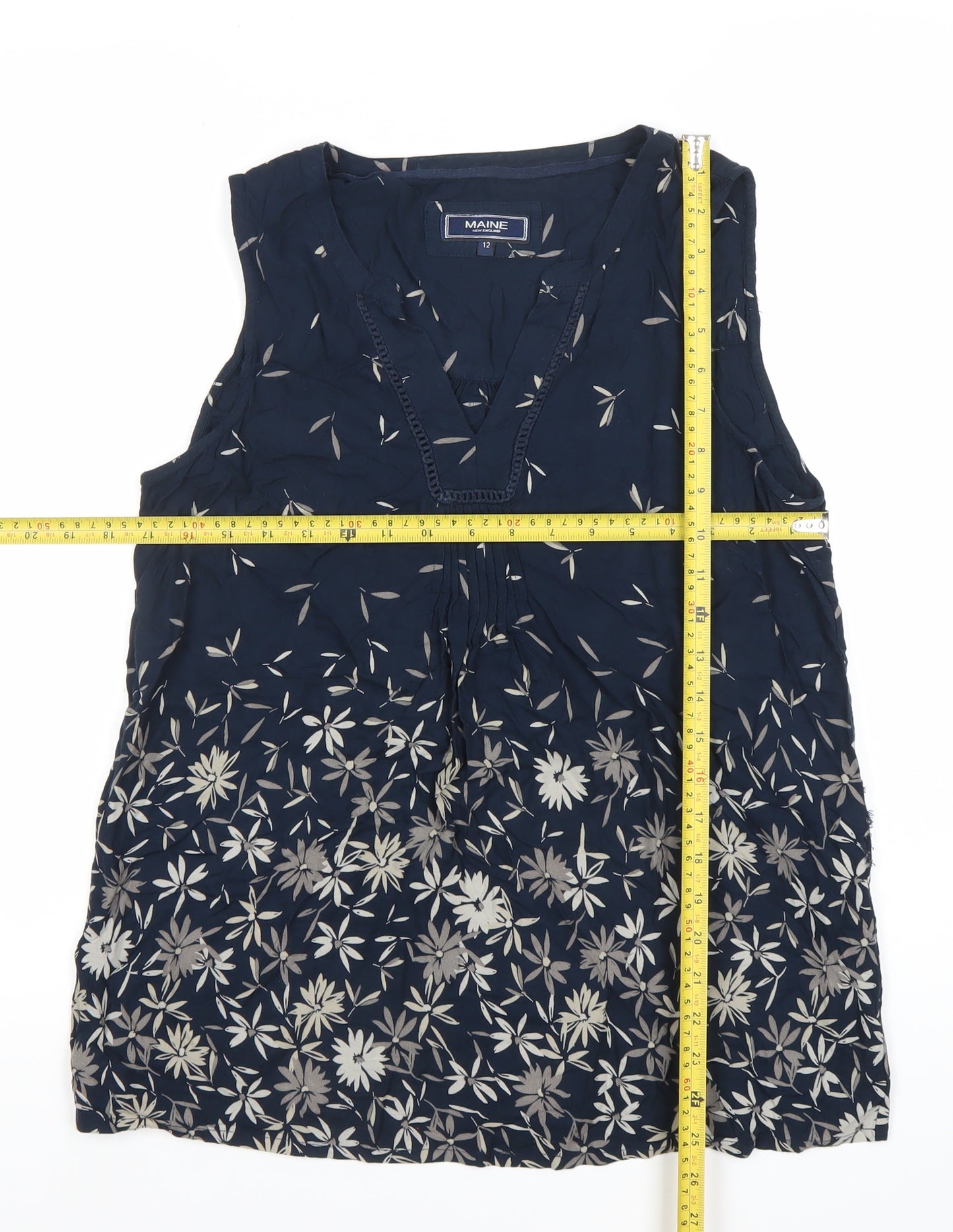 Maine New England Women’s Blue Floral Sleeveless Tunic Blouse Size 12