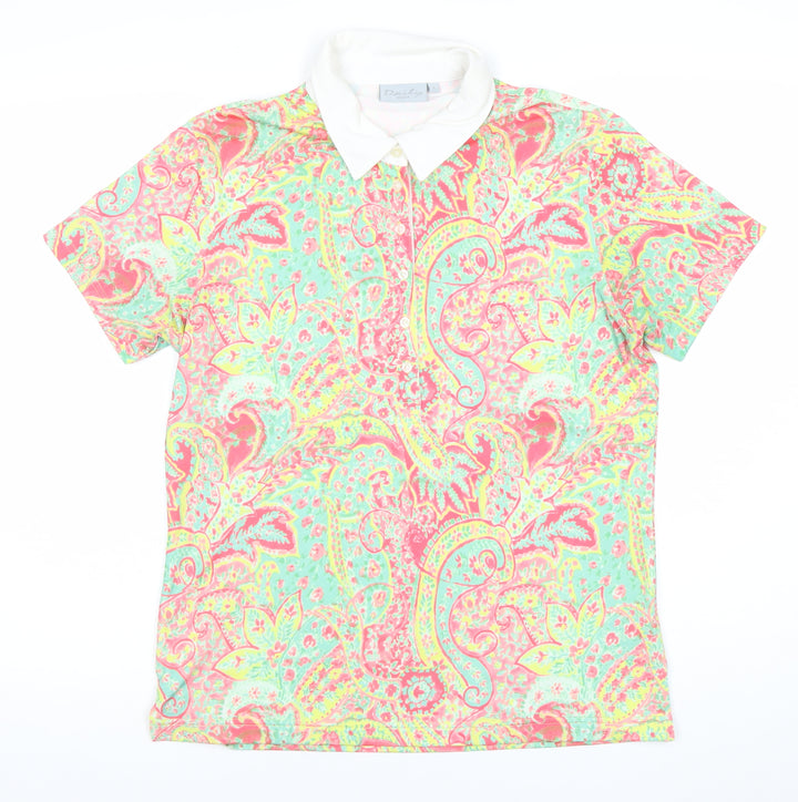 Daily Women Multicoloured Paisley Polo Shirt Size L Short Sleeve