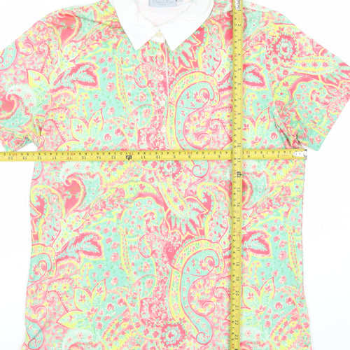 Daily Women Multicoloured Paisley Polo Shirt Size L Short Sleeve