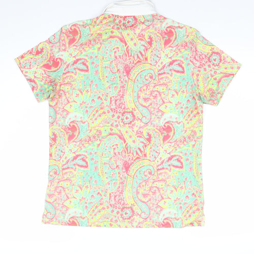 Daily Women Multicoloured Paisley Polo Shirt Size L Short Sleeve