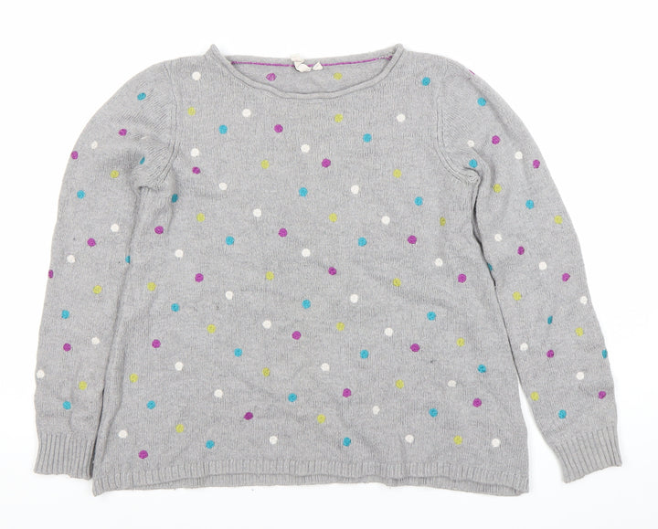 White Stuff Womens Grey Polka Dot Jumper Size 12 Crew Neck Knit