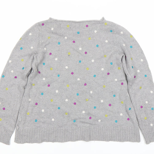 White Stuff Womens Grey Polka Dot Jumper Size 12 Crew Neck Knit