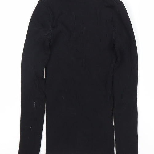 River Island Women’s Black Collared Knit Blouse Size 6 Slim Fit Long Sleeve