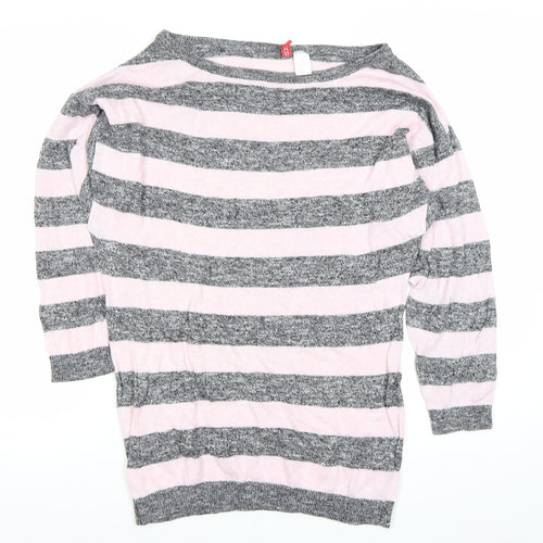 H&M Divided Women’s Grey Pink Striped Boat Neck Jumper Size 8