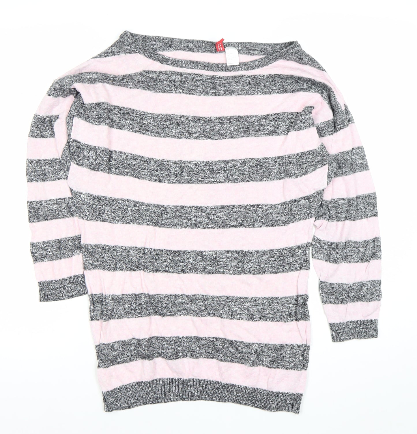 H&M Divided Women’s Grey Pink Striped Boat Neck Jumper Size 8