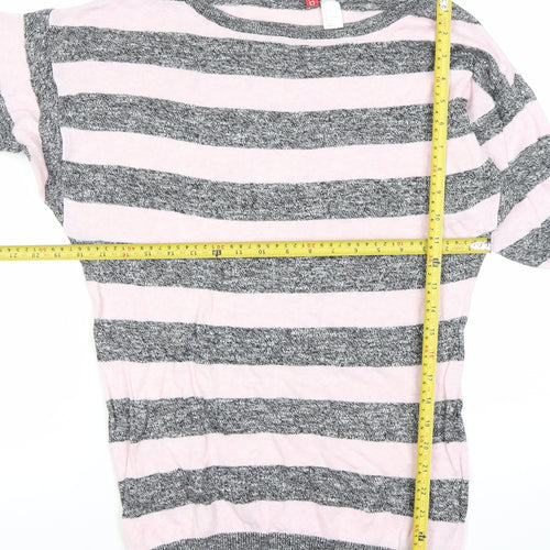 H&M Divided Women’s Grey Pink Striped Boat Neck Jumper Size 8