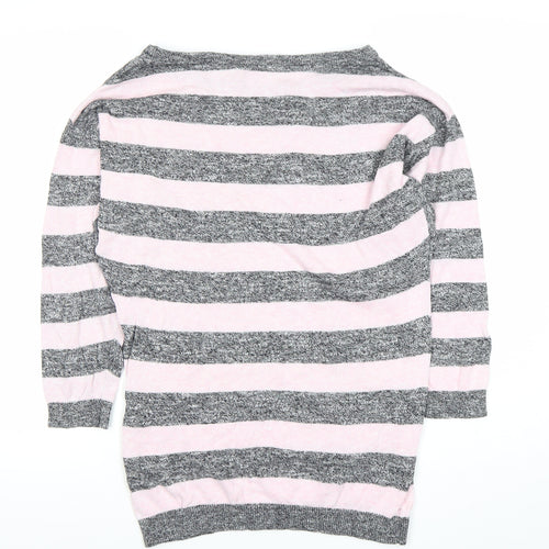 H&M Divided Women’s Grey Pink Striped Boat Neck Jumper Size 8