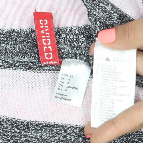 H&M Divided Women’s Grey Pink Striped Boat Neck Jumper Size 8