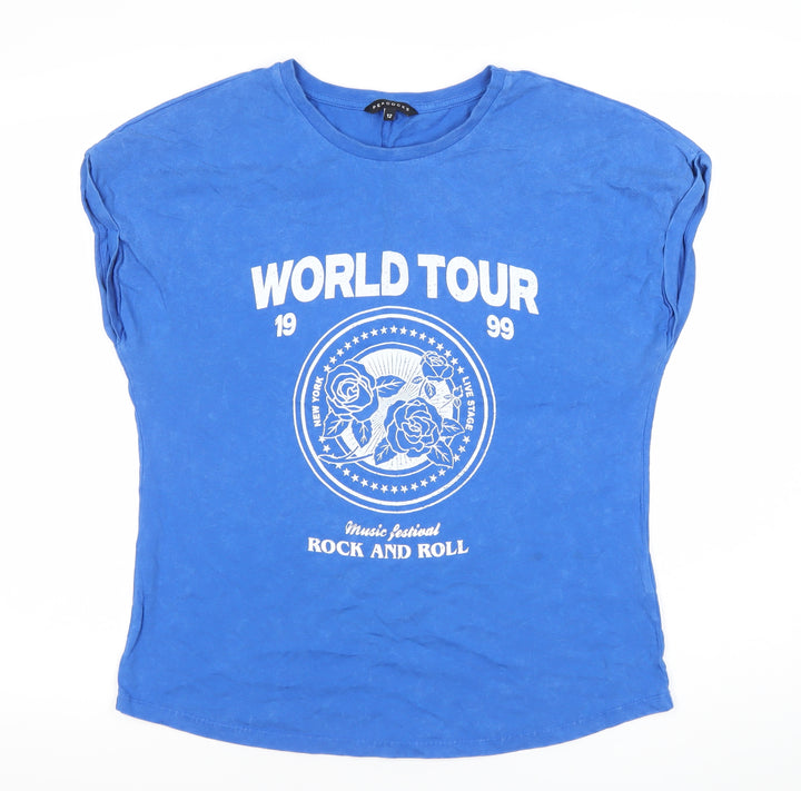 Peacocks Womens Blue Cotton Graphic Rock Tour T-Shirt Size 12