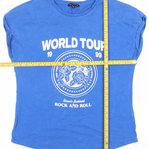Peacocks Womens Blue Cotton Graphic Rock Tour T-Shirt Size 12