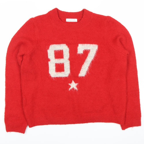 Primark Womens Red Pullover Jumper S Crew Neck Long Sleeve Sports 87