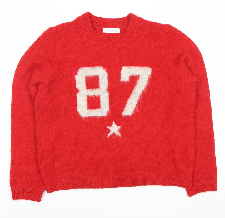 Primark Womens Red Pullover Jumper S Crew Neck Long Sleeve Sports 87