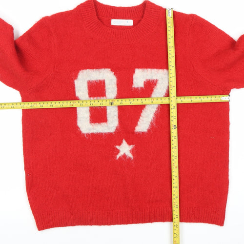 Primark Womens Red Pullover Jumper S Crew Neck Long Sleeve Sports 87