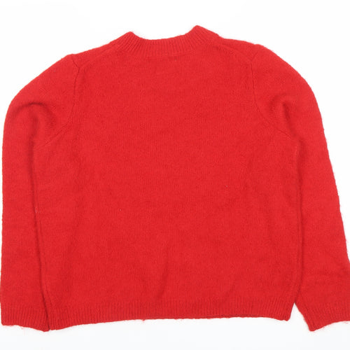 Primark Womens Red Pullover Jumper S Crew Neck Long Sleeve Sports 87