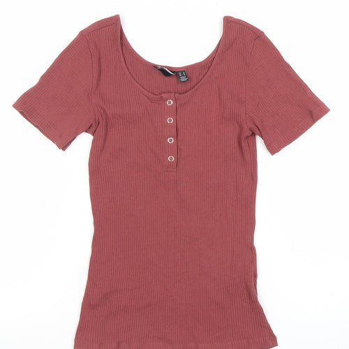 Pieces Women’s Red Scoop Neck Short Sleeve Slim Fit T-Shirt Size M