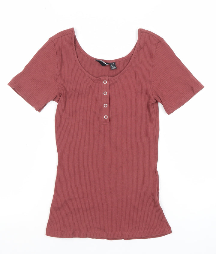 Pieces Women’s Red Scoop Neck Short Sleeve Slim Fit T-Shirt Size M