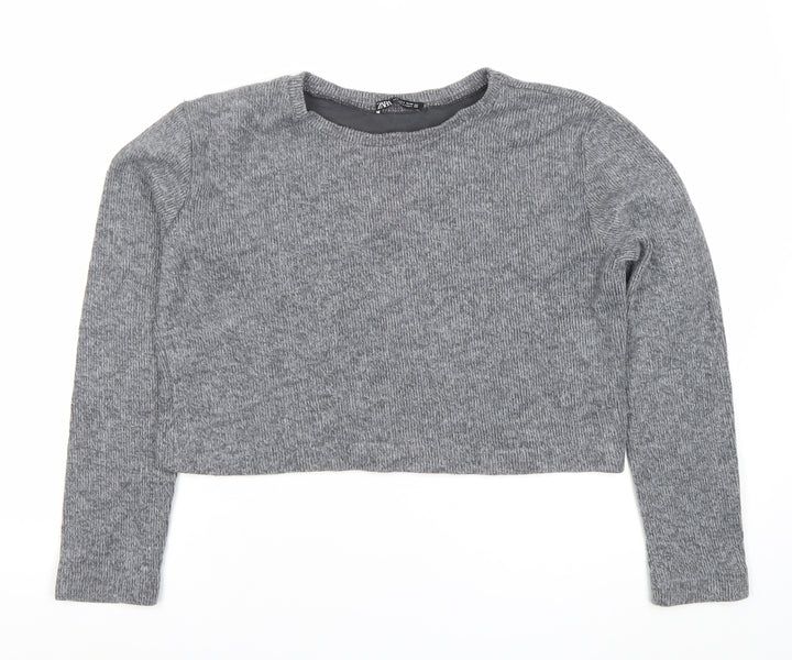 Zara Women’s Grey Knit Crew Neck Pullover Jumper Size 8