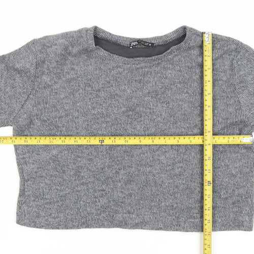 Zara Women’s Grey Knit Crew Neck Pullover Jumper Size 8