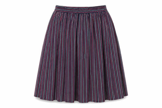 Front view of Precis Women’s Multicoloured L Striped Pleated Knee Skirt
