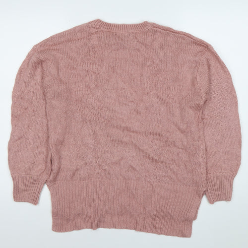 New Look Women’s Pink Acrylic Knit Jumper Medium Crew Neck Pullover