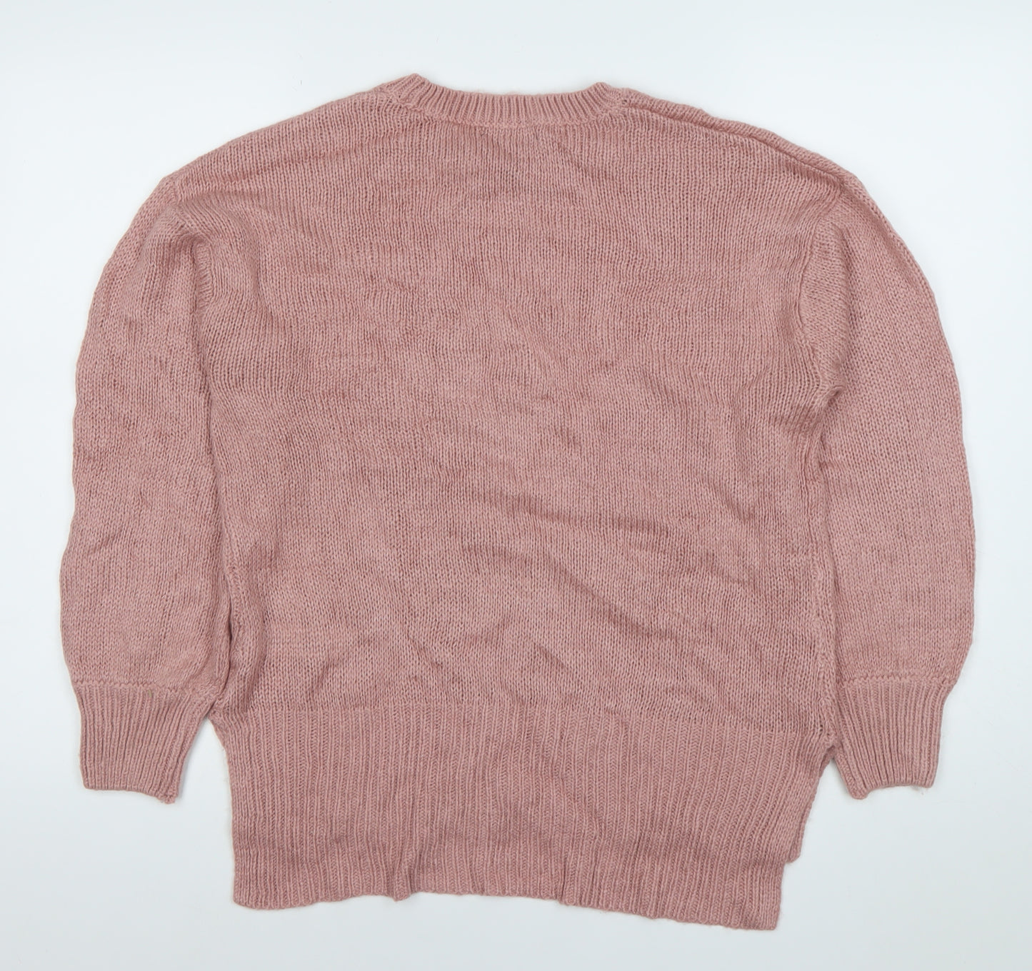 New Look Women’s Pink Acrylic Knit Jumper Medium Crew Neck Pullover