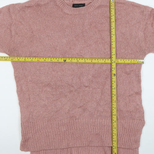 New Look Women’s Pink Acrylic Knit Jumper Medium Crew Neck Pullover