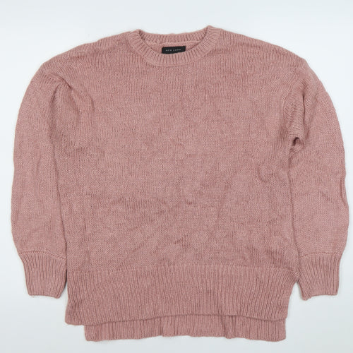 New Look Women’s Pink Acrylic Knit Jumper Medium Crew Neck Pullover