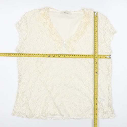 Precis Womens Ivory Lace Tunic Blouse Top Size L V-Neck Short Sleeve