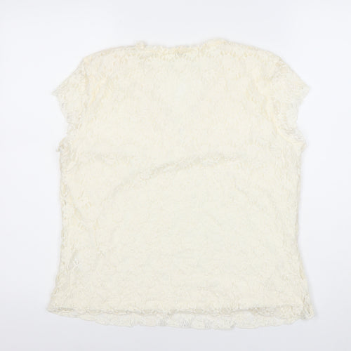 Precis Womens Ivory Lace Tunic Blouse Top Size L V-Neck Short Sleeve