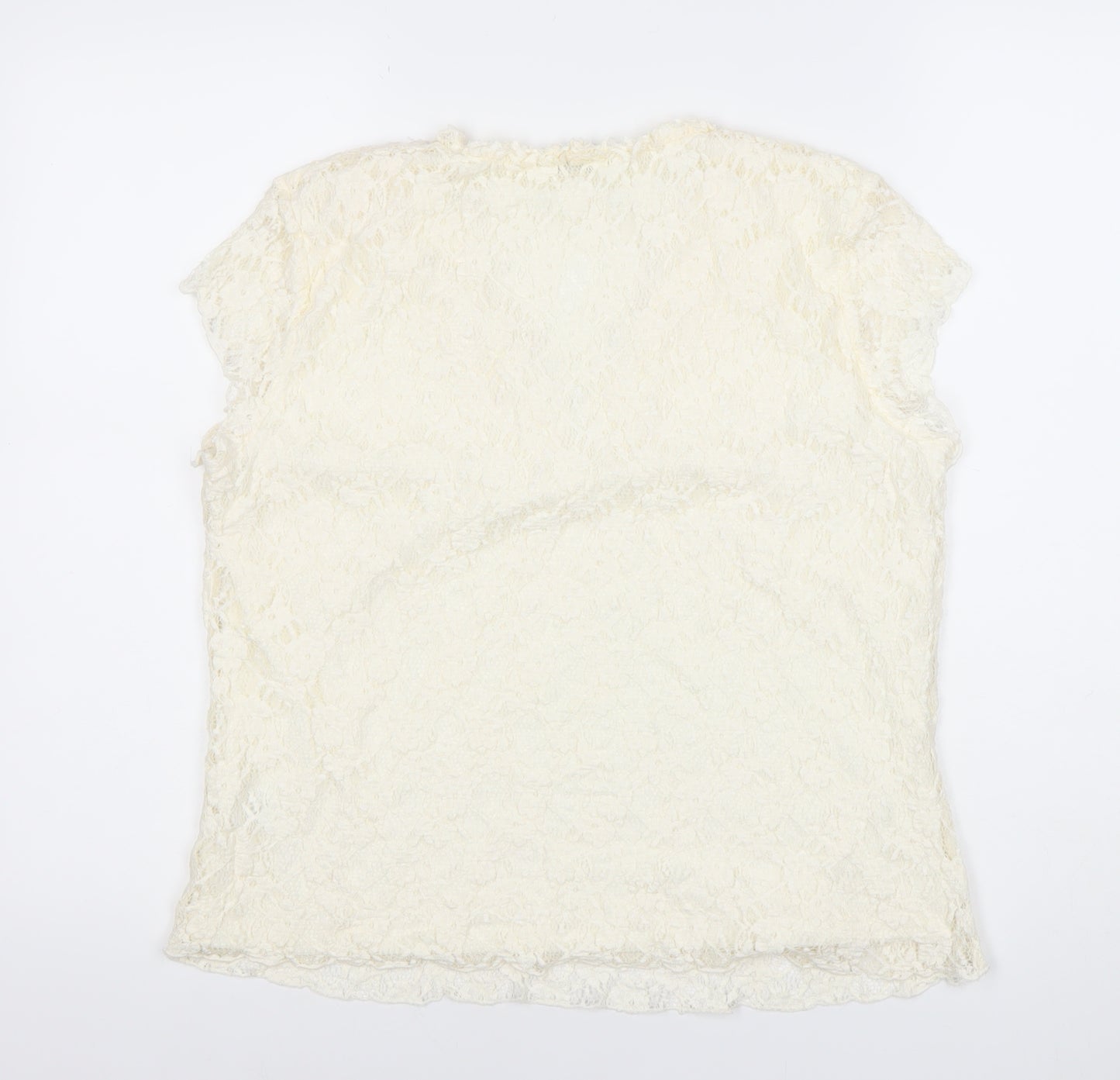 Precis Womens Ivory Lace Tunic Blouse Top Size L V-Neck Short Sleeve